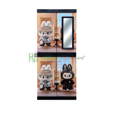 Lemari Studio 2P Labubu Rak + Kaca