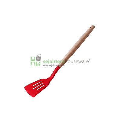 Sendok Goreng Garis Silicon Gg Kayu 0223